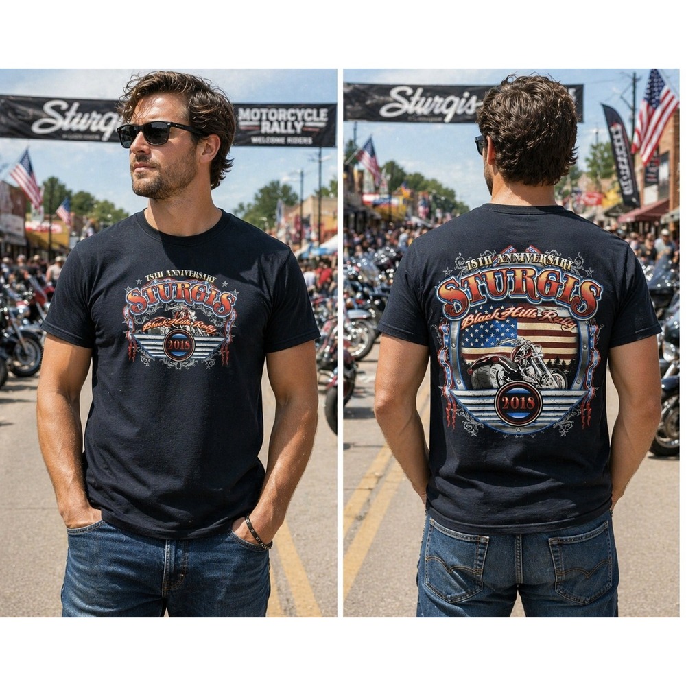 🔥 Sturgis Motorcycle Rally 2018 T-Shirt – Double Sided Graphic 🔥